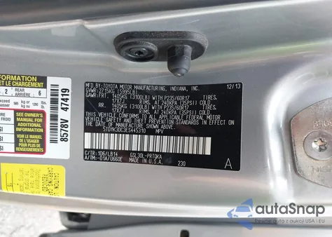 2014 Toyota Sienna Xle V6 8 Passenger from USA, damaged, VIN 5TDYK3DC3ES445310